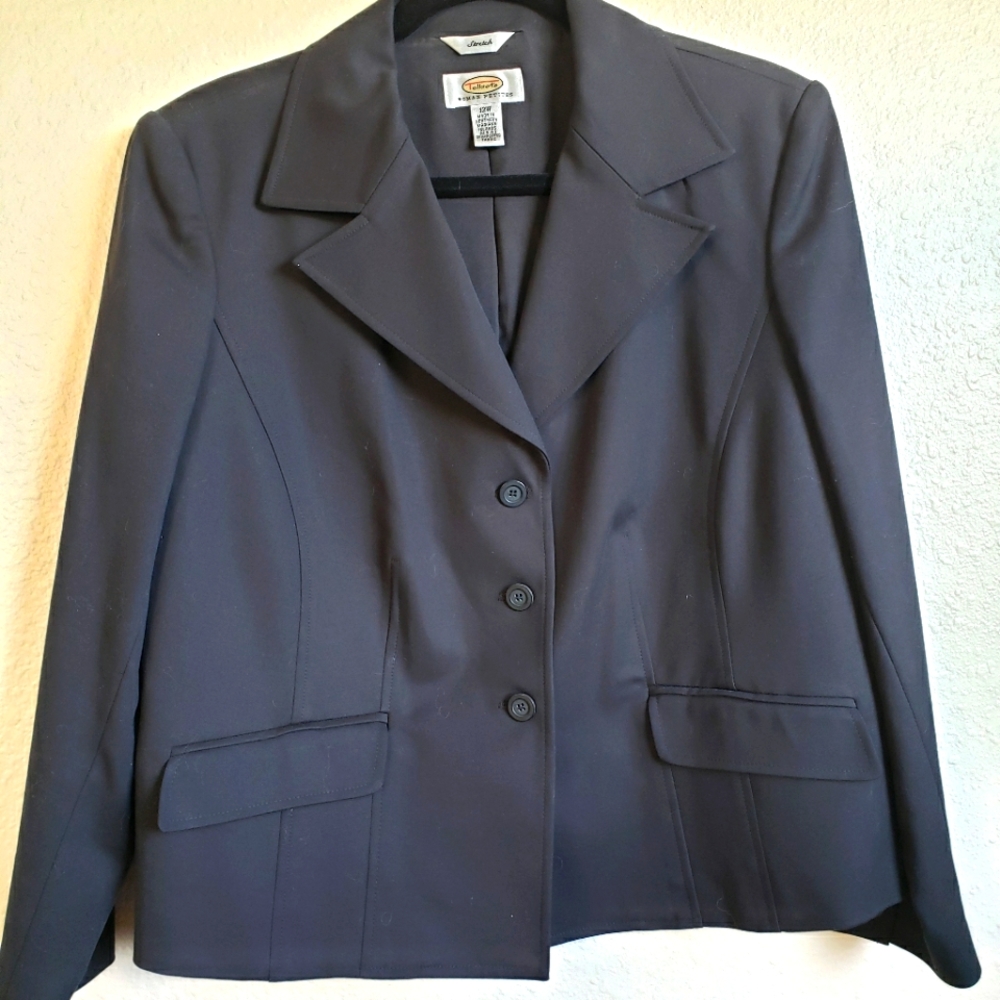 Talbots Black Cotton Sateen Blazer 12WP 12W Petite 12P